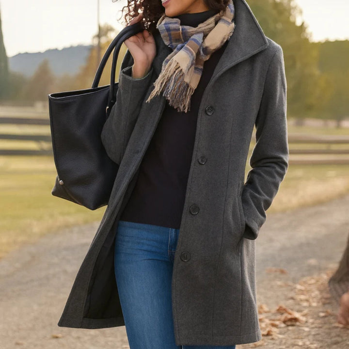 Women's Mid-Length Single-Breasted Button-Front Coat - Gray