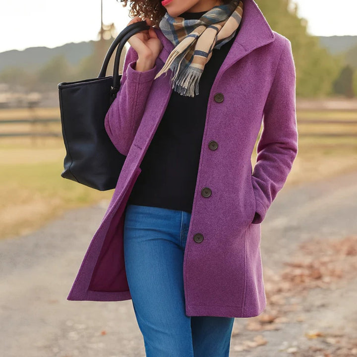 Women's Mid-Length Single-Breasted Button-Front Coat - Purple