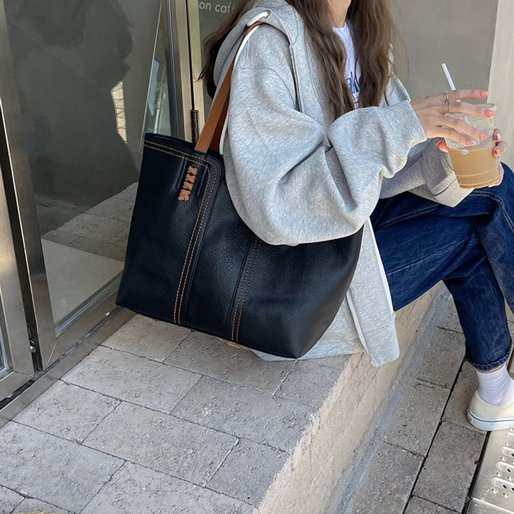 Women's Minimalist Vegan Leather Large Tote Bag