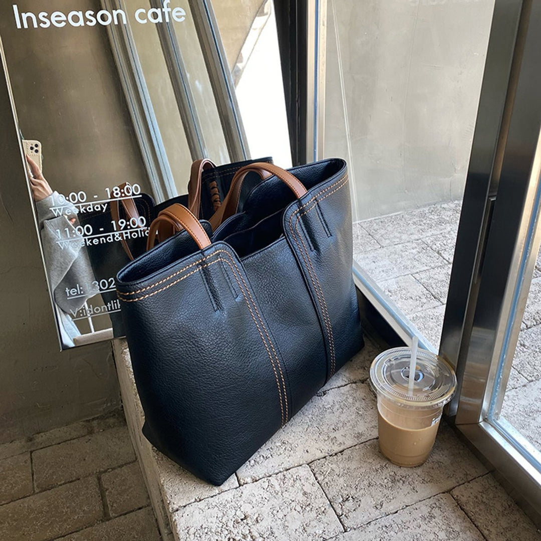 Women's Minimalist Vegan Leather Large Tote Bag