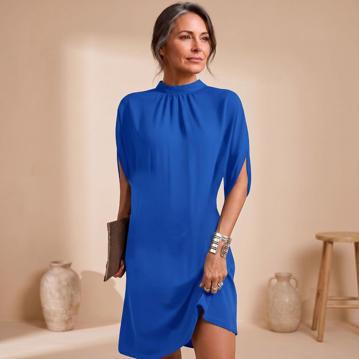Women's Mock-Neck Batwing-Sleeve Effortless Elegance Midi Dress - Blue