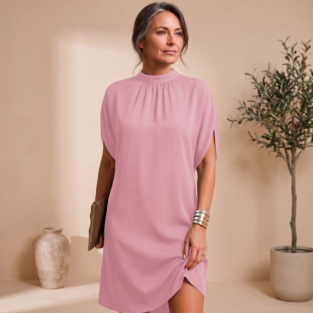 Women's Mock-Neck Batwing-Sleeve Effortless Elegance Midi Dress - Pink