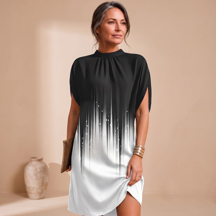 Women's Mock-Neck Batwing-Sleeve Effortless Elegance Midi Dress - Black/White