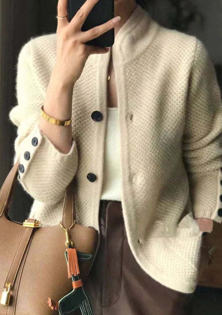 Women's Mock-Neck Button-Up Knit Cardigan Sweater - Off White