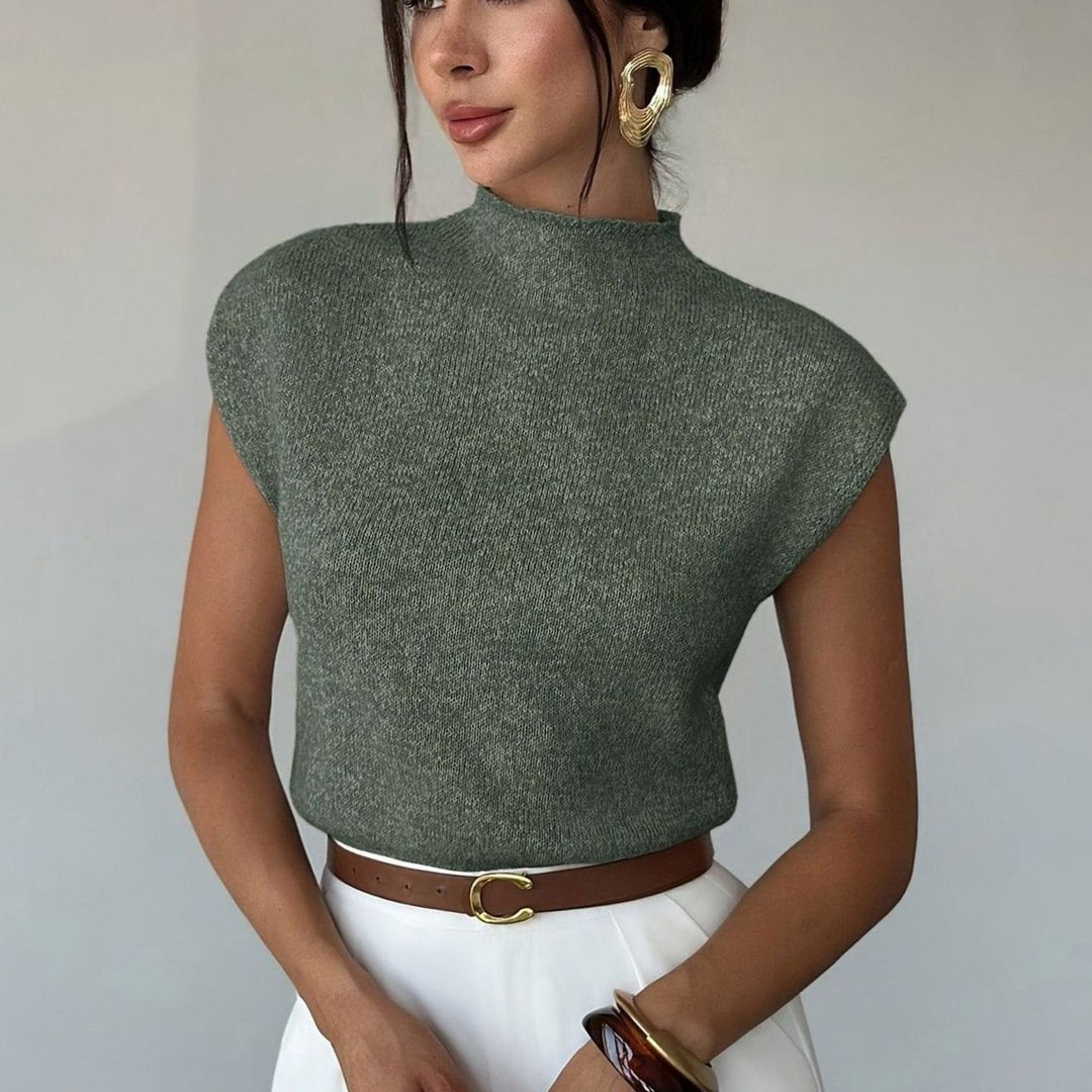 Women's Mock Neck Cap-Sleeve Knit Sweater Vest - Olive Green