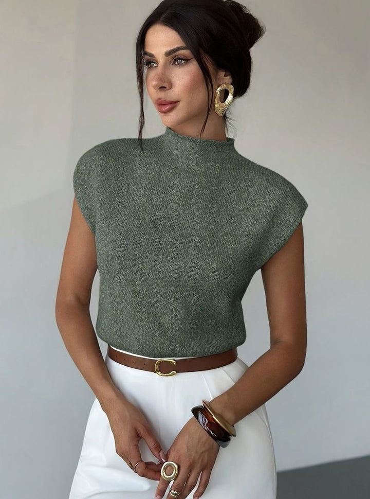 Women's Mock Neck Cap-Sleeve Knit Sweater Vest