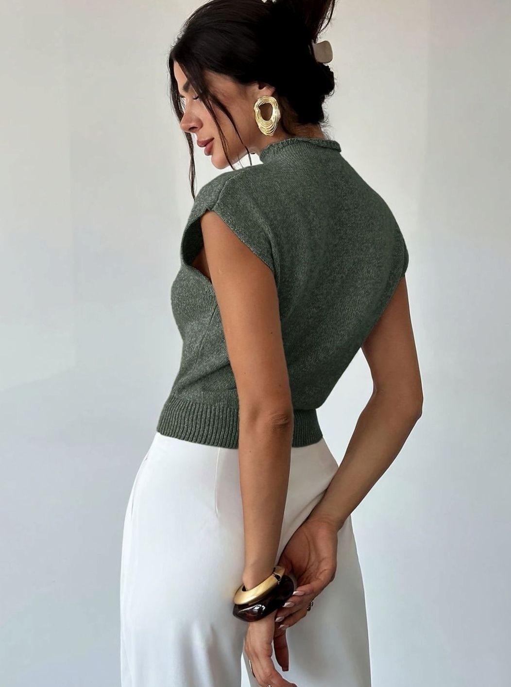 Women's Mock Neck Cap-Sleeve Knit Sweater Vest