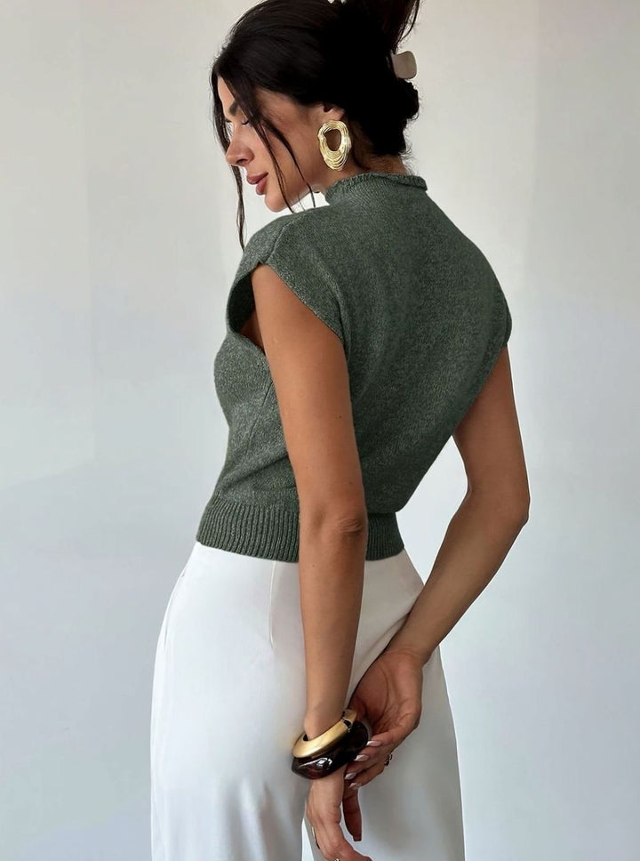 Women's Mock Neck Cap-Sleeve Knit Sweater Vest