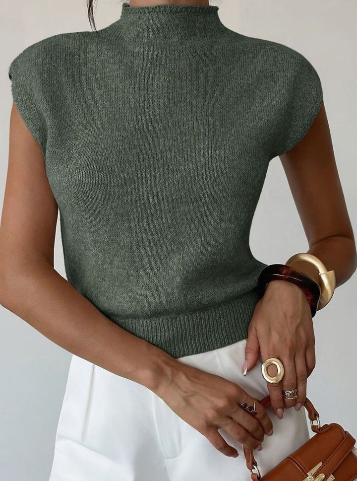 Women's Mock Neck Cap-Sleeve Knit Sweater Vest
