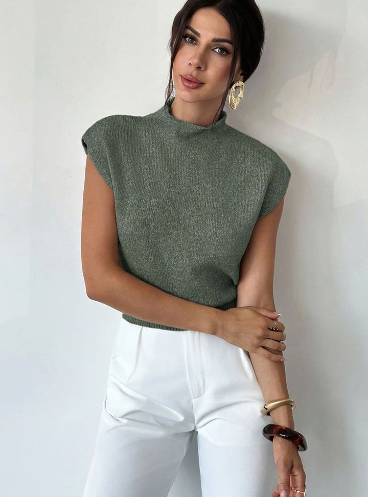 Women's Mock Neck Cap-Sleeve Knit Sweater Vest