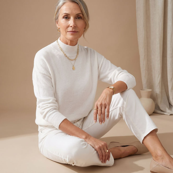 Women's Mock-Neck Relaxed-Fit Knit Sweater - White