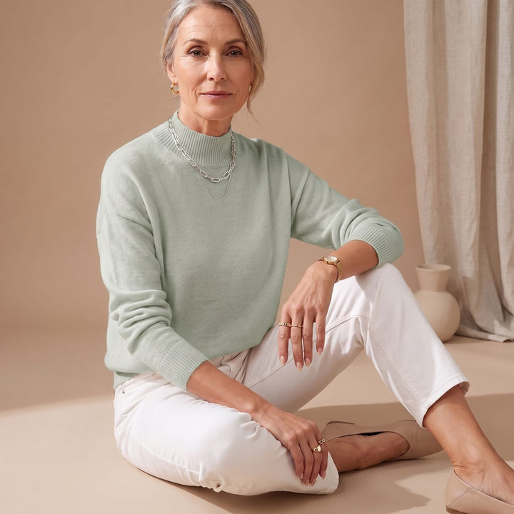 Women's Mock-Neck Relaxed-Fit Knit Sweater - Light Green