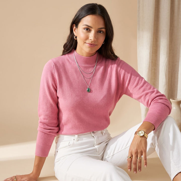 Women's Mock-Neck Relaxed-Fit Knit Sweater - Light Pink