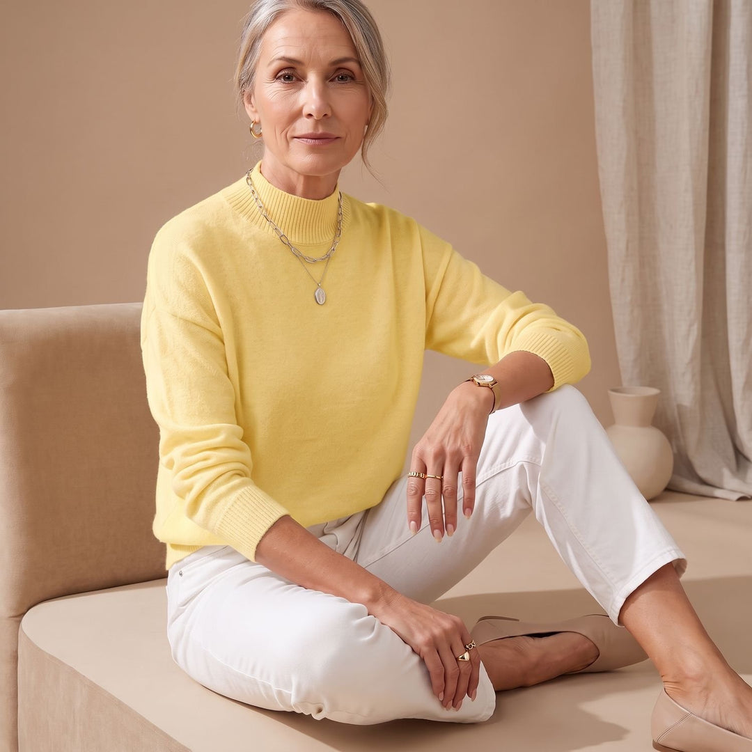 Women's Mock-Neck Relaxed-Fit Knit Sweater - Yellow