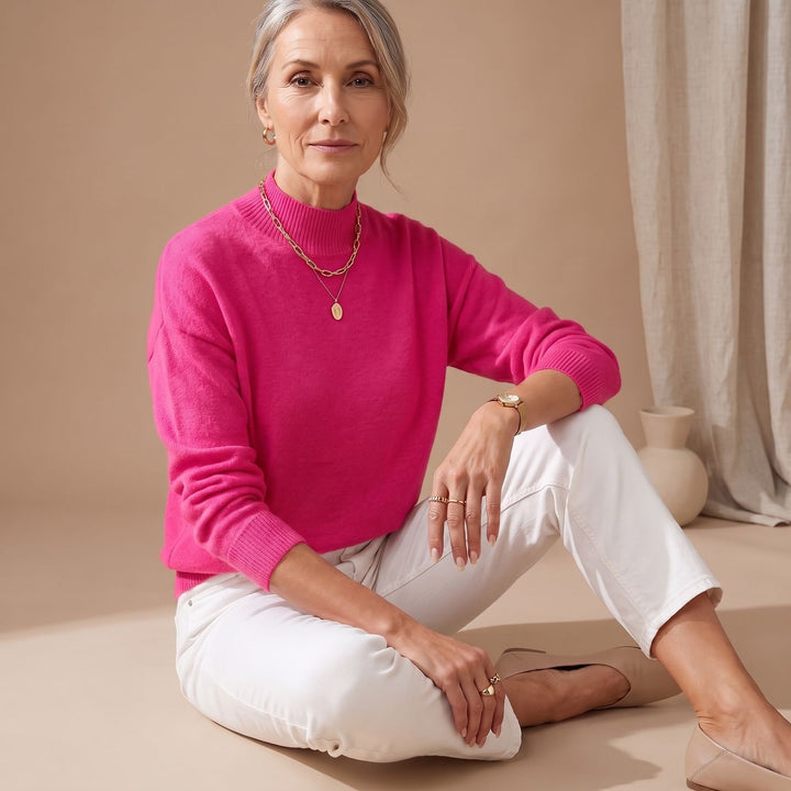 Women's Mock-Neck Relaxed-Fit Knit Sweater - Pink