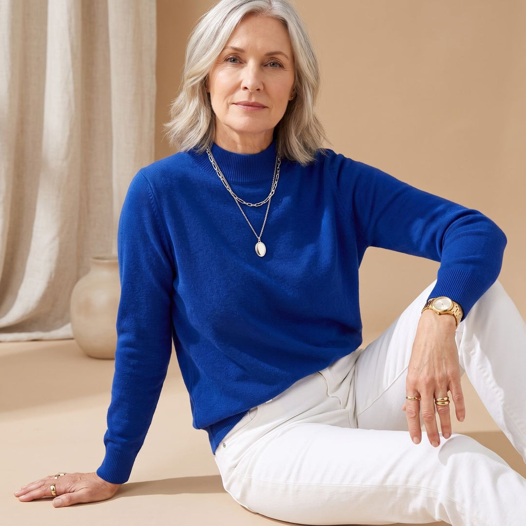 Women's Mock-Neck Relaxed-Fit Knit Sweater - Blue