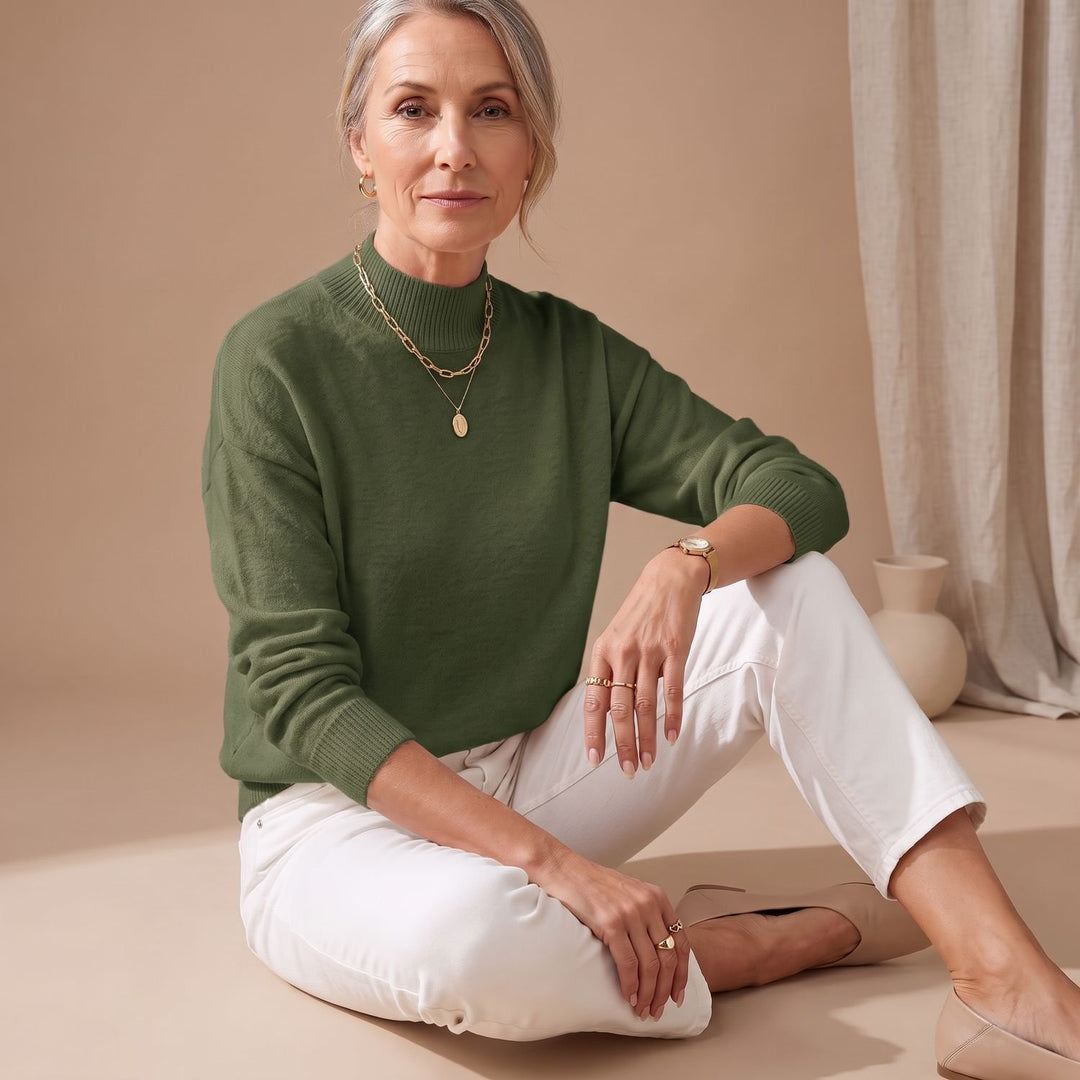 Women's Mock-Neck Relaxed-Fit Knit Sweater - Green