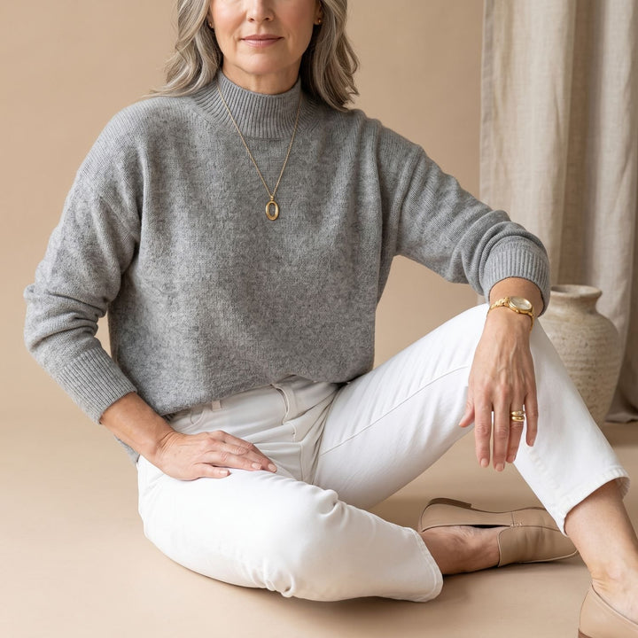 Women's Mock-Neck Relaxed-Fit Knit Sweater - Gray