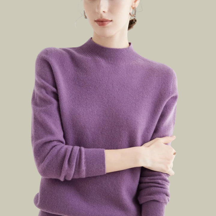 Women's Mock Neck Slim Fit Merino Wool Sweaters Long Sleeve Pullover - Purple