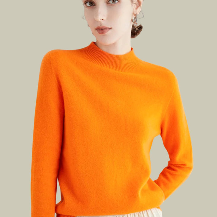 Women's Mock Neck Slim Fit Merino Wool Sweaters Long Sleeve Pullover - Orange