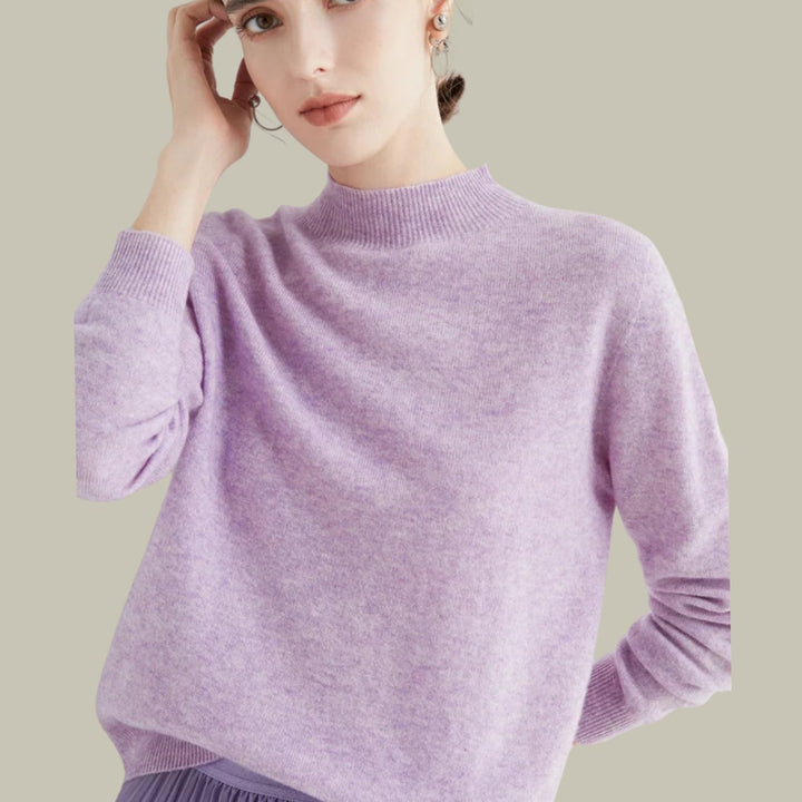 Women's Mock Neck Slim Fit Merino Wool Sweaters Long Sleeve Pullover - Jacquard Purple