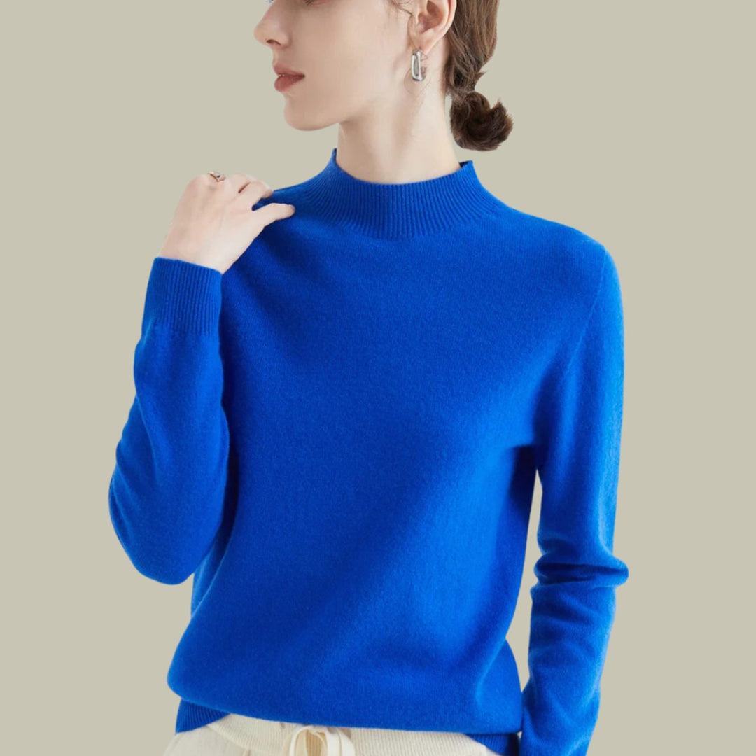 Women's Mock Neck Slim Fit Merino Wool Sweaters Long Sleeve Pullover - Blue