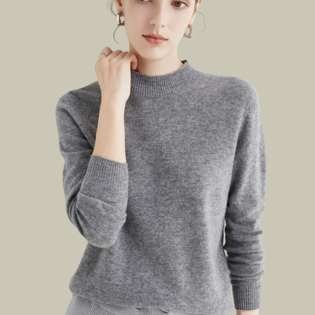 Women's Mock Neck Slim Fit Merino Wool Sweaters Long Sleeve Pullover - Grey