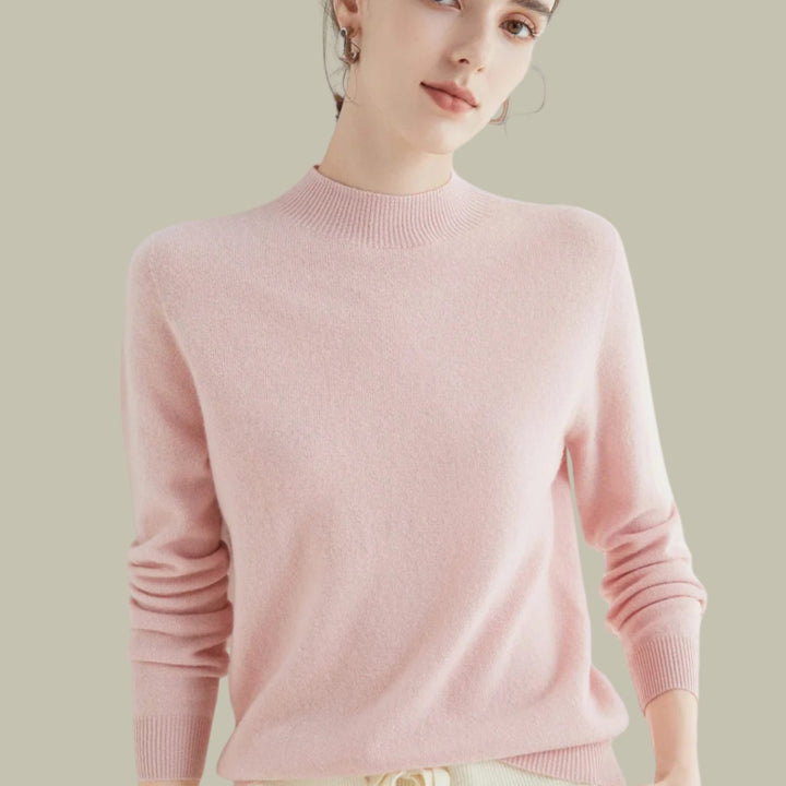 Women's Mock Neck Slim Fit Merino Wool Sweaters Long Sleeve Pullover - Pink