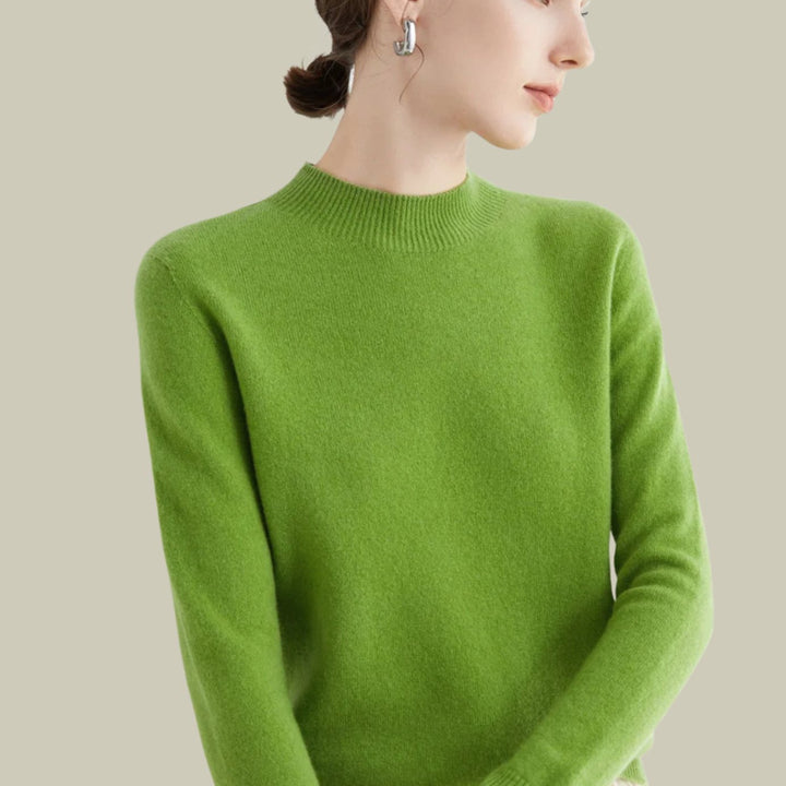 Women's Mock Neck Slim Fit Merino Wool Sweaters Long Sleeve Pullover - Fruit Green