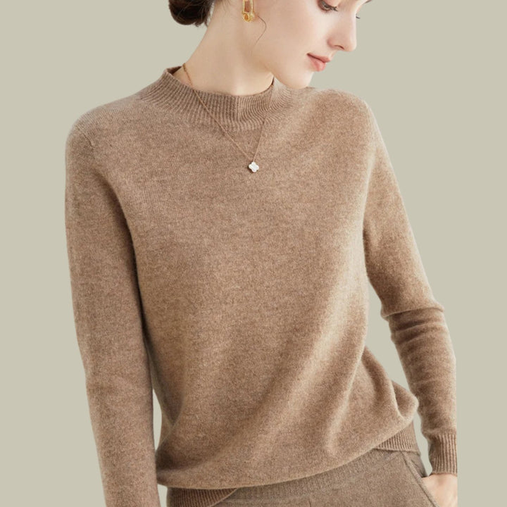 Women's Mock Neck Slim Fit Merino Wool Sweaters Long Sleeve Pullover - Light Tan