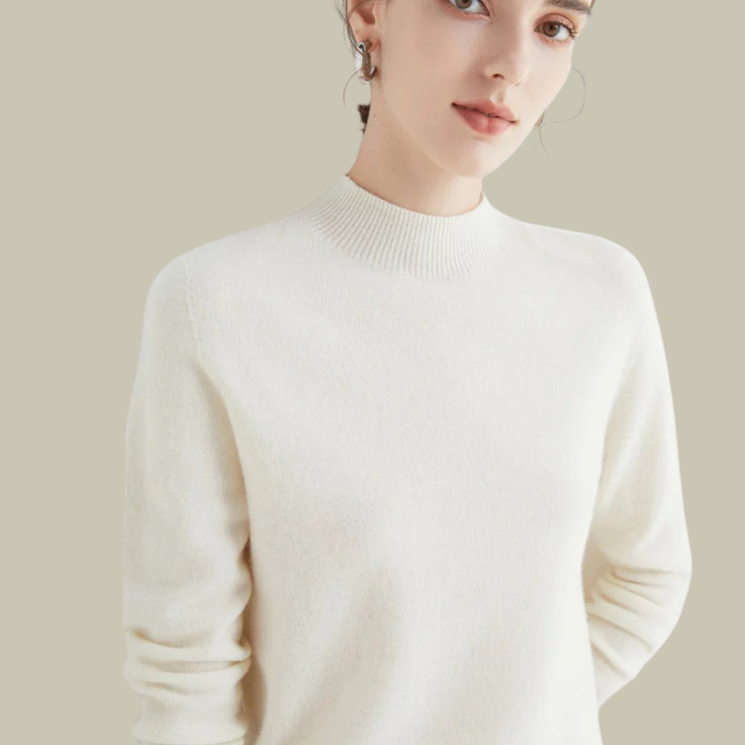 Women's Mock Neck Slim Fit Merino Wool Sweaters Long Sleeve Pullover - White