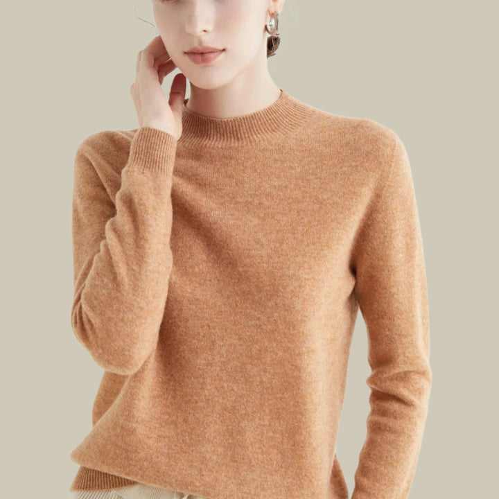 Women's Mock Neck Slim Fit Merino Wool Sweaters Long Sleeve Pullover - Golden Camel