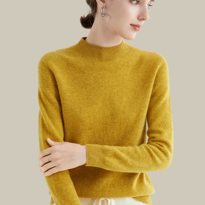 Women's Mock Neck Slim Fit Merino Wool Sweaters Long Sleeve Pullover - Mustard Yellow