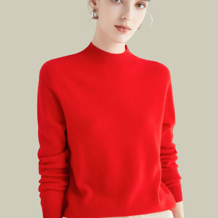 Women's Mock Neck Slim Fit Merino Wool Sweaters Long Sleeve Pullover - Red