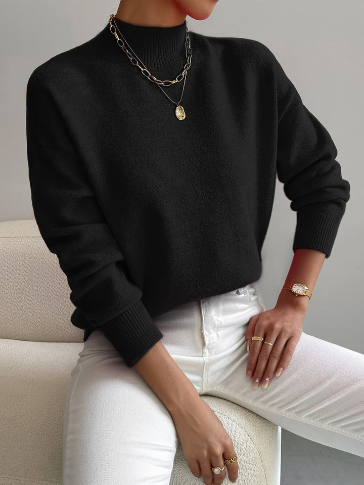Women's Mock Turtleneck Relaxed-Fit Long-Sleeve Sweater - Black