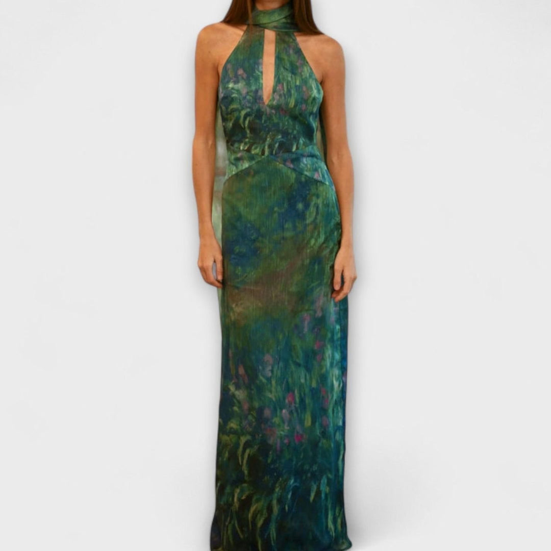 Women's Monet Iris Print Halter-Neck Chiffon Maxi Dress