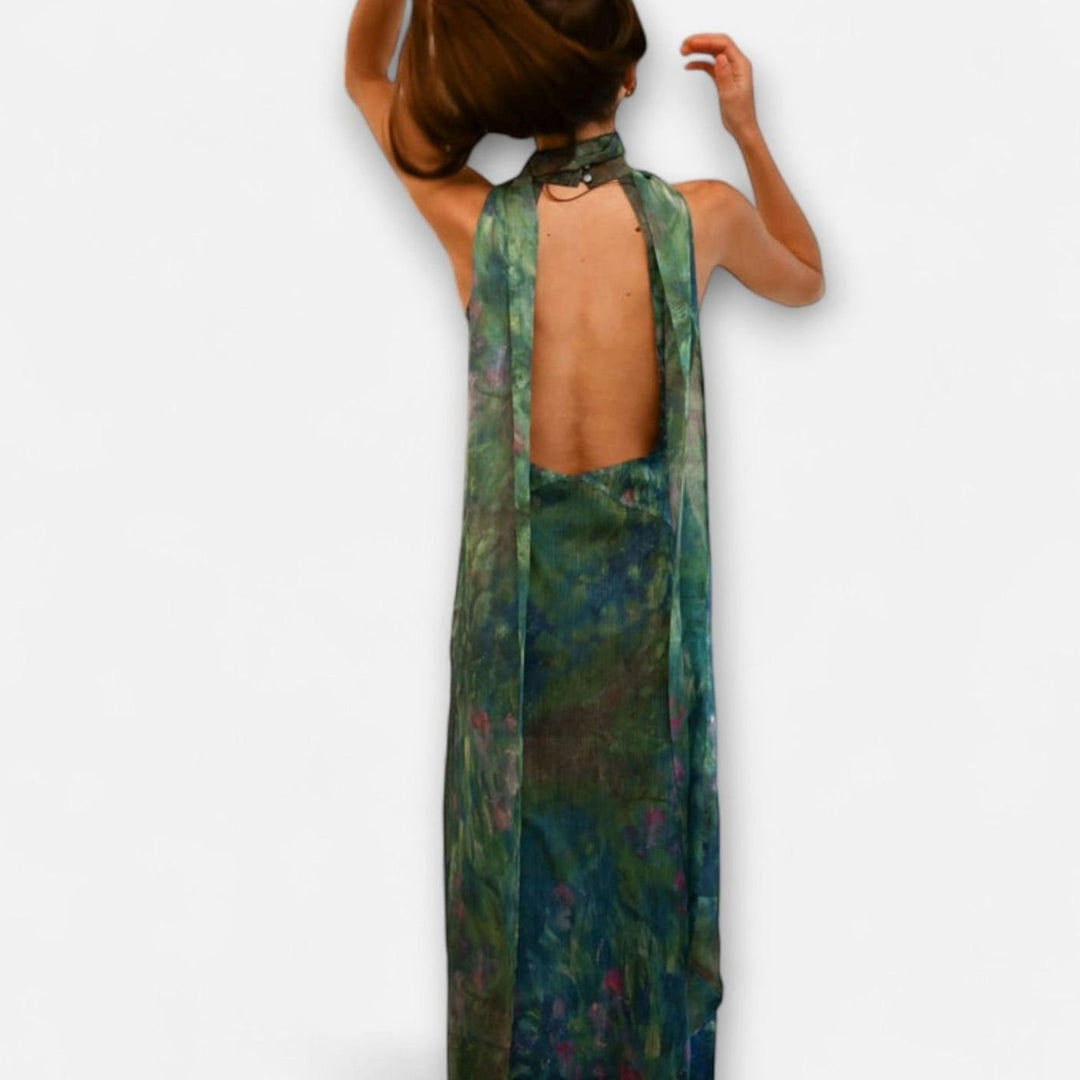 Women's Monet Iris Print Halter-Neck Chiffon Maxi Dress