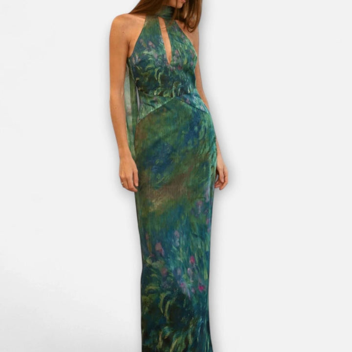 Women's Monet Iris Print Halter-Neck Chiffon Maxi Dress