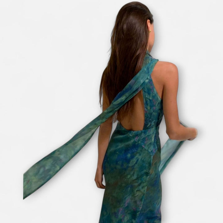 Women's Monet Iris Print Halter-Neck Chiffon Maxi Dress