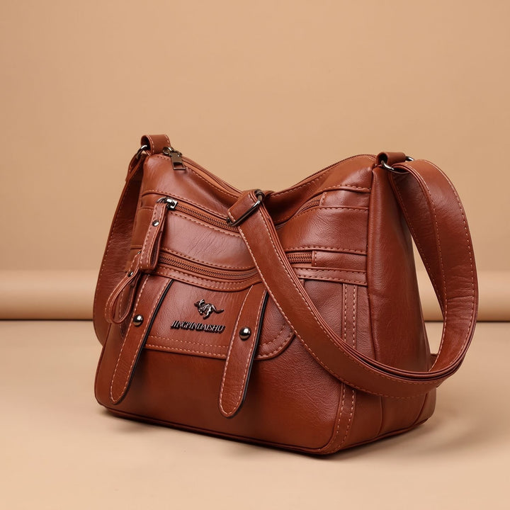 Women's Multi-Pocket Zip-Top Faux Leather Crossbody Shoulder Bag - Brown