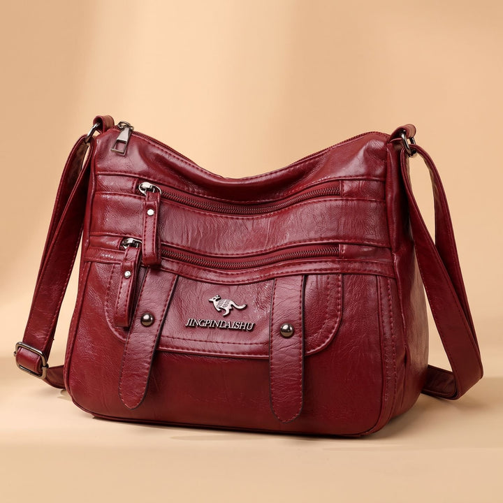 Women's Multi-Pocket Zip-Top Faux Leather Crossbody Shoulder Bag - Red