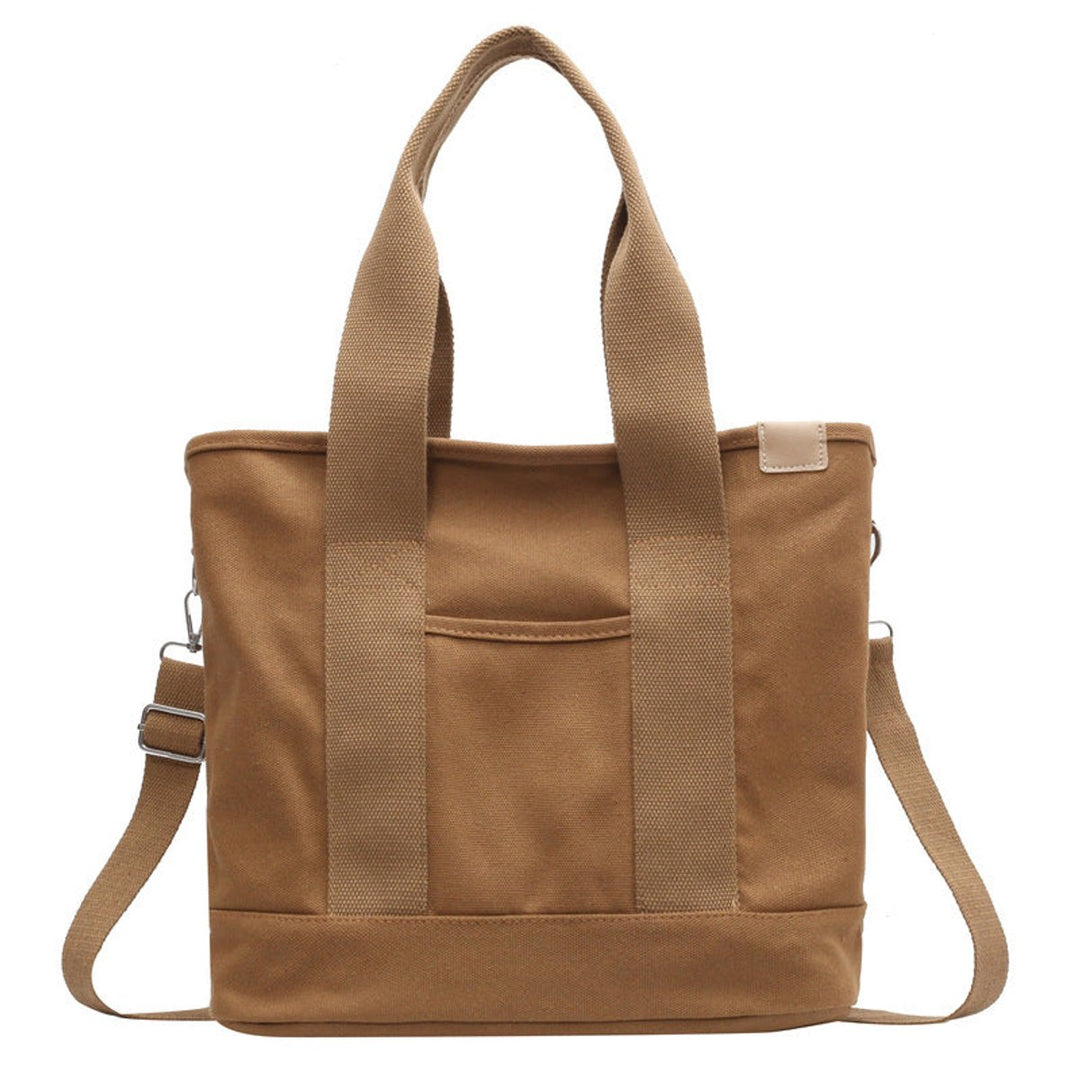 Women's Multifunctional Canvas Tote Bag Adjustable Crossbody Shoulder Strap - Khaki