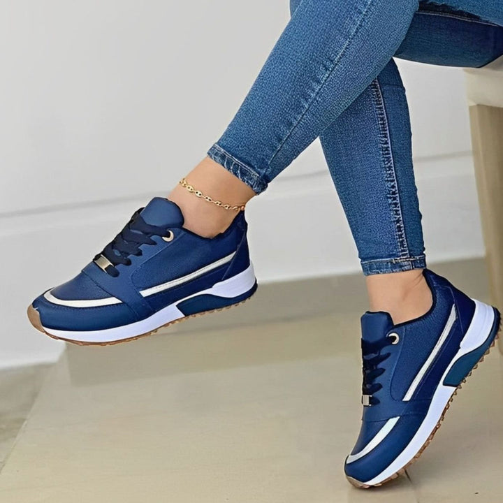Women's Non-Slip Lace-Up Platform Walking Shoes Sneakers - Blue