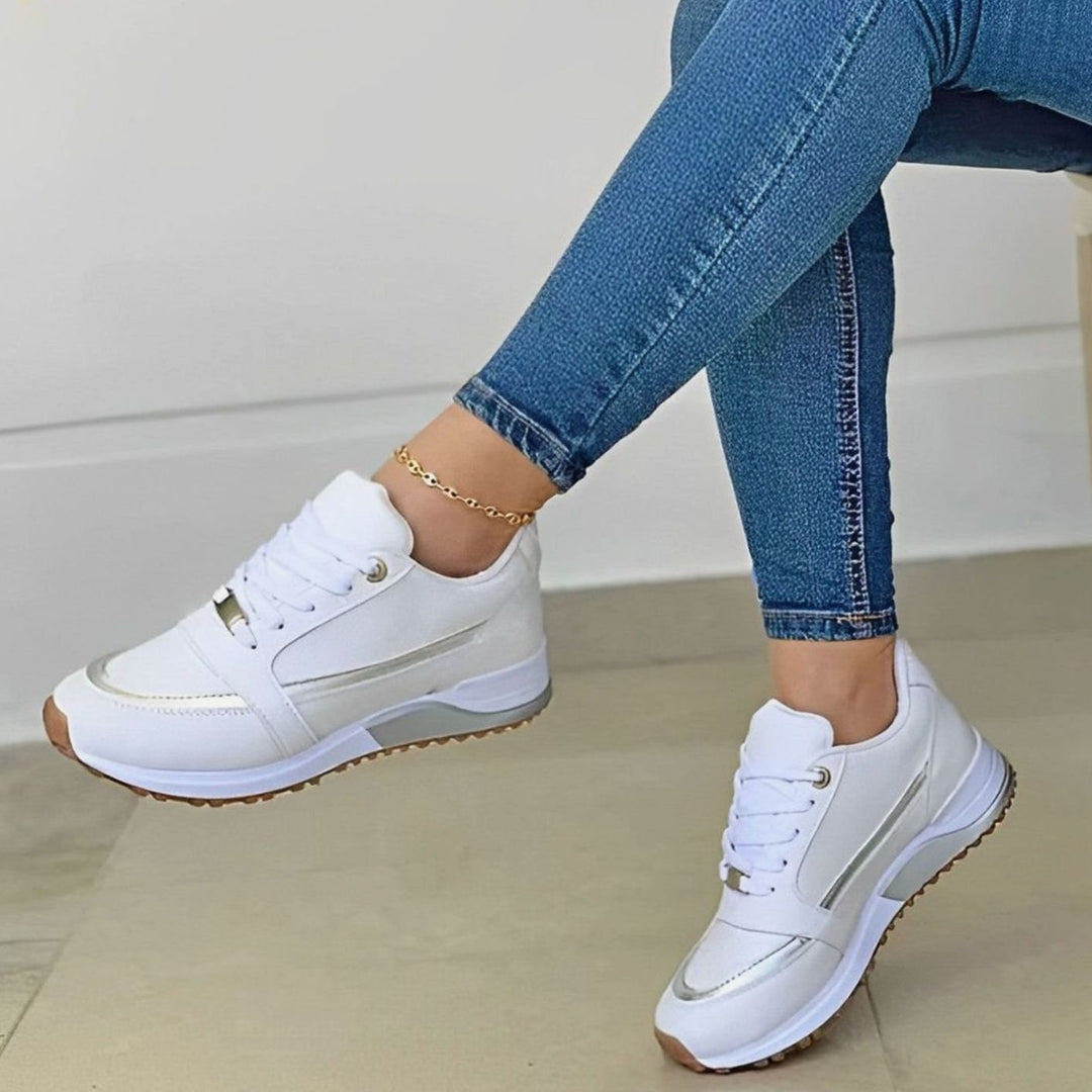 Women's Non-Slip Lace-Up Platform Walking Shoes Sneakers - White