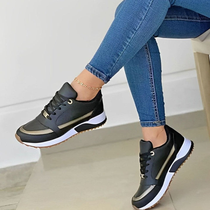 Women's Non-Slip Lace-Up Platform Walking Shoes Sneakers - Black