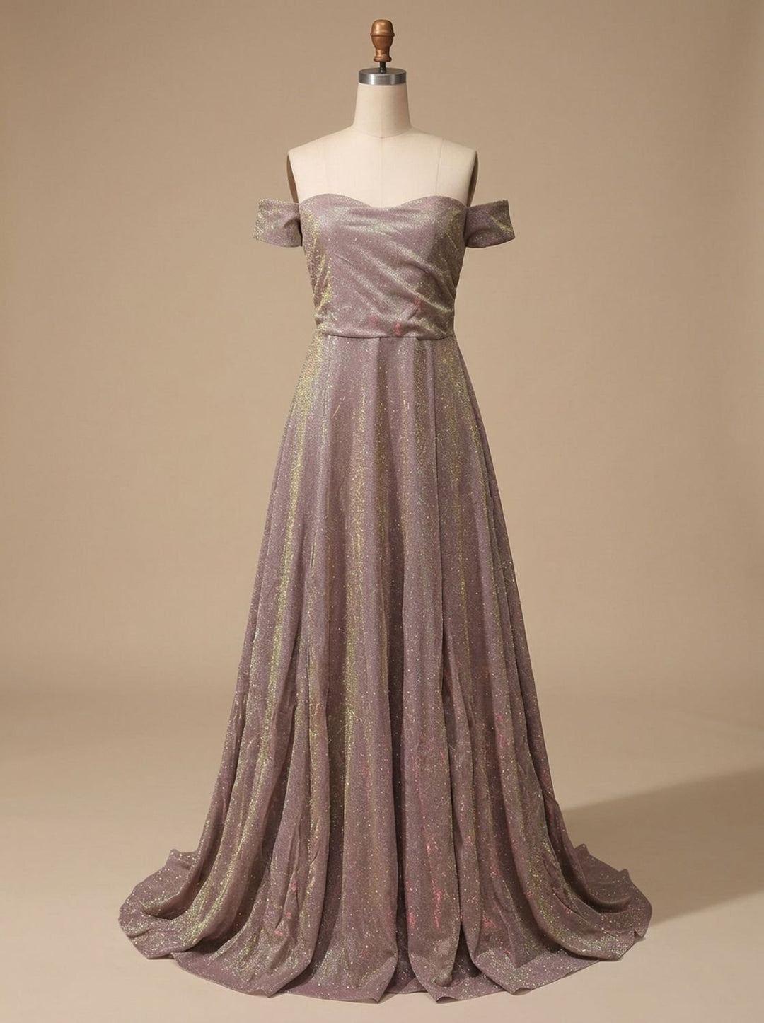 Women's Off-Shoulder Glitter A-Line Formal Wedding Guest Gown