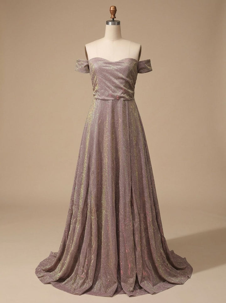Women's Off-Shoulder Glitter A-Line Formal Wedding Guest Gown