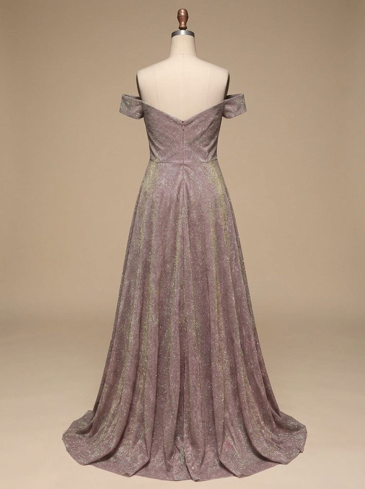 Women's Off-Shoulder Glitter A-Line Formal Wedding Guest Gown