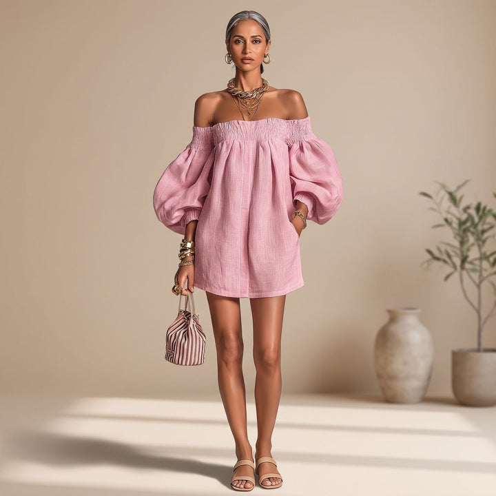 Women's Off the Shoulder Puff-Sleeve A-Line Mini Dress