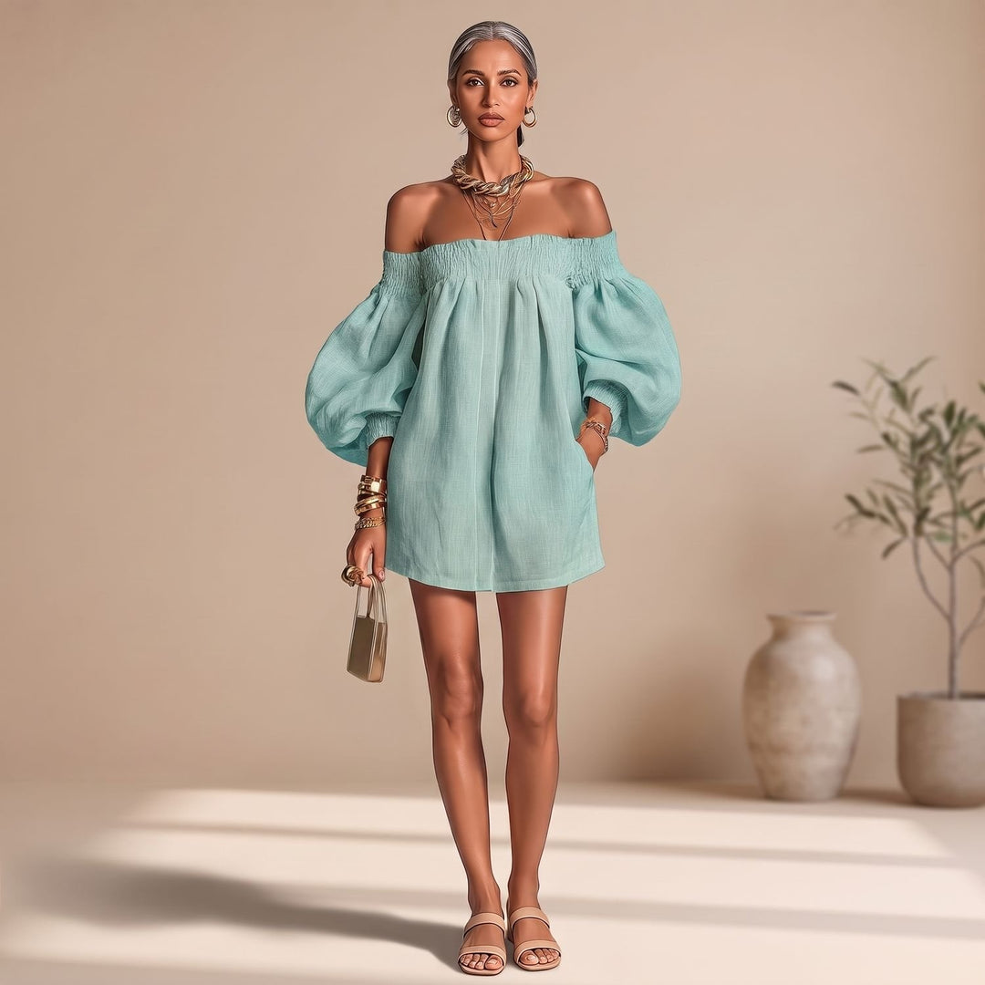 Women's Off the Shoulder Puff-Sleeve A-Line Mini Dress